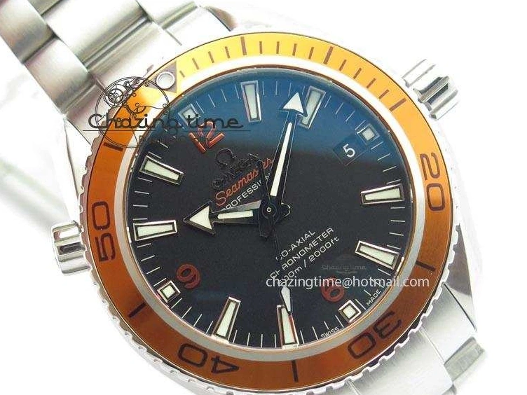 0820 FlexibleFit Planet Ocean SS Bp Maker 45mm Orange Bezel On SS Bracelet A 8216